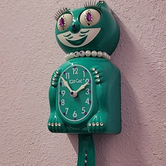 Jeweled Green Beauty Lady Kit-Cat Klock clock SUPER RARE - Picture 5 of 5